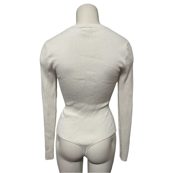 Y2K Abercrombie & Fitch Bodysuit | Ivory Ribbed Knit | Long Sleeve Scoop Neck - Picture 7 of 15